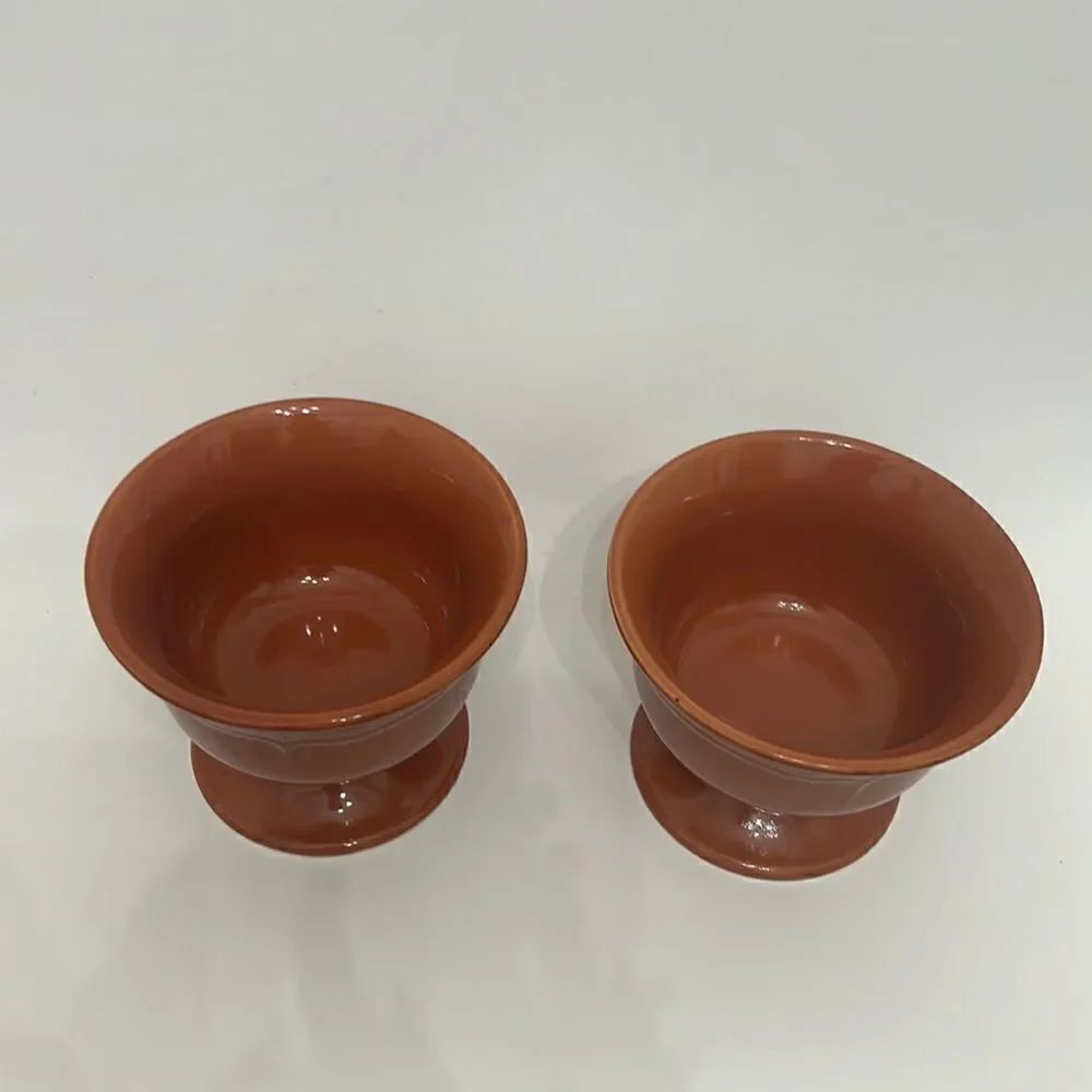 Tuscan Pumpkin Orange Color Dessert Sorbet Cereal Serve Bowl Foot Pedestal Set 2 - Picture 2 of 16